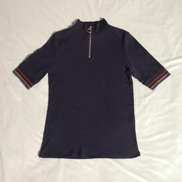 TWIK by Simons Mock Neck Zipper Short Sleeve Shirt - Picture 1 of 4